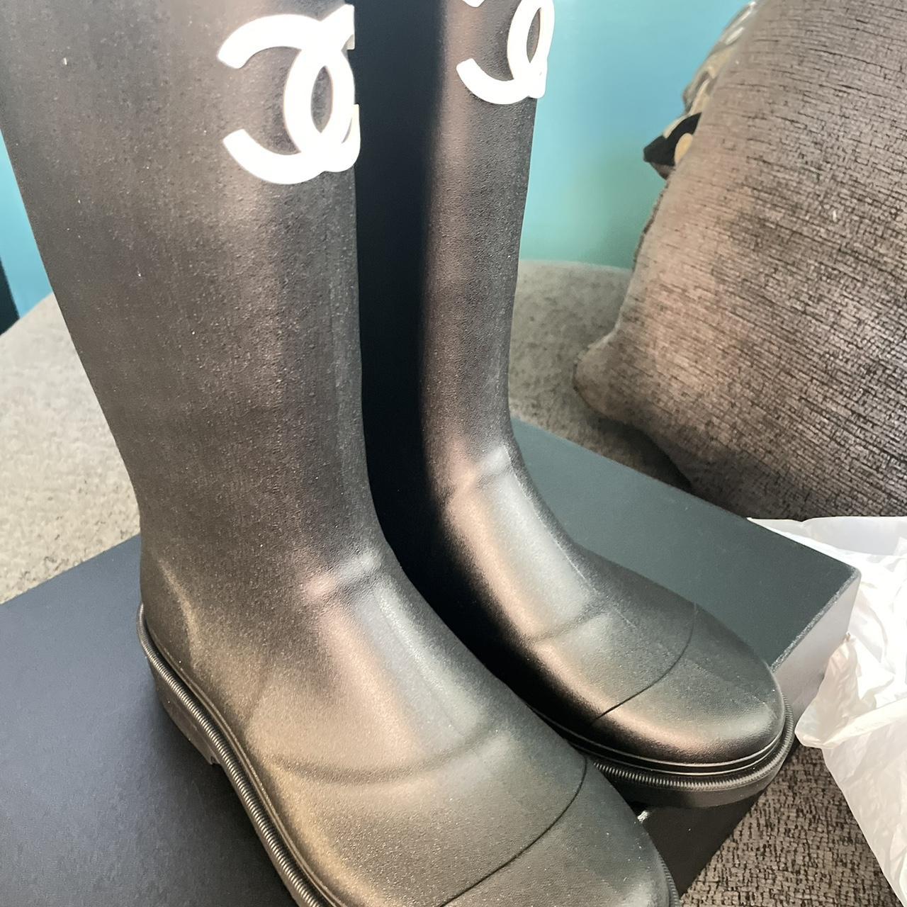 Chanel Rubber Rain Boots size 38 fits Women’s U.S... Depop