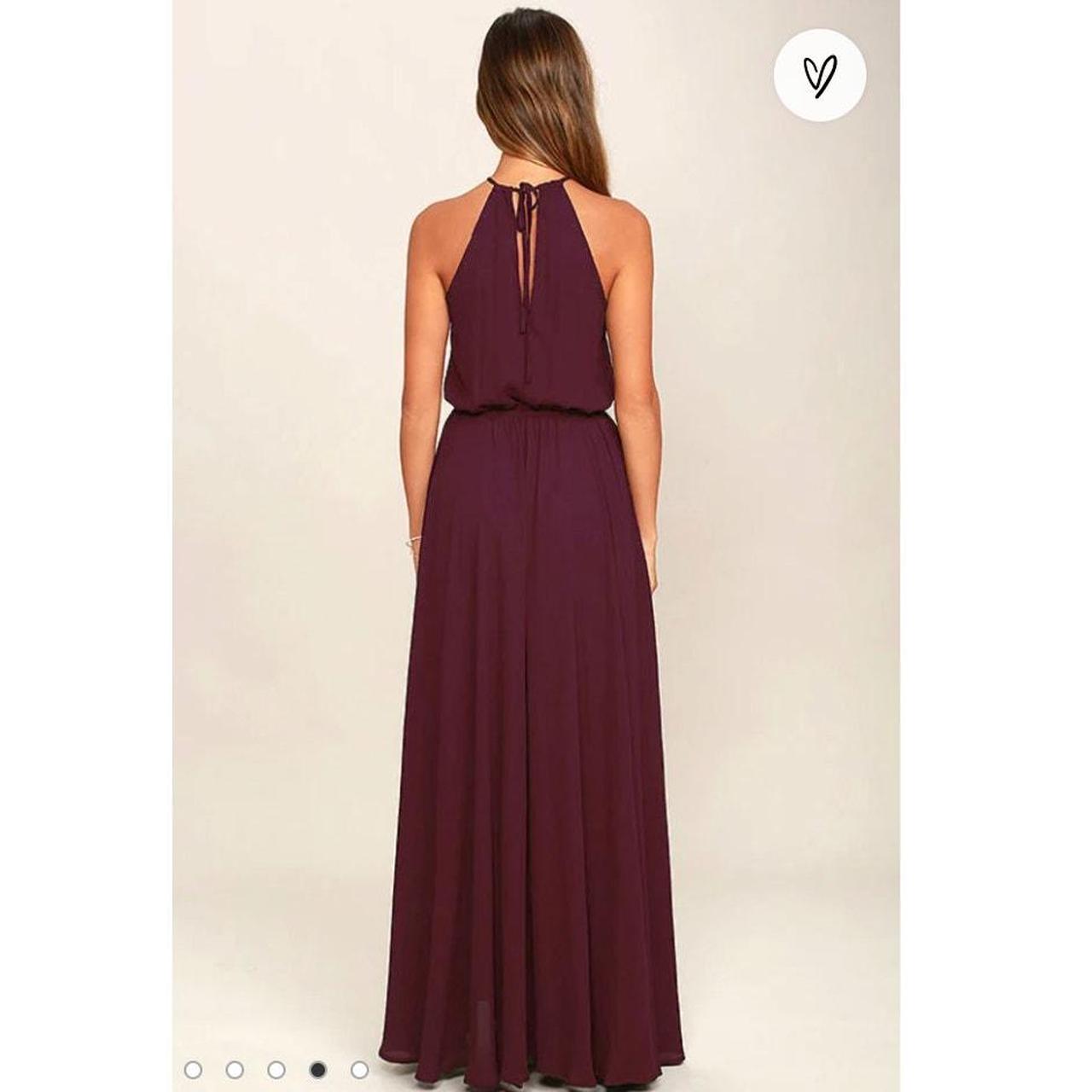 NWT online Lulus Plum Purple Essence Of Style Apron Neckline Lined Maxi Dress Medium