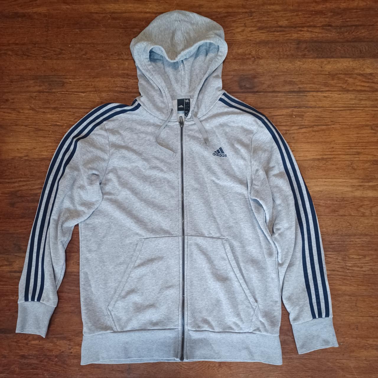 Adidas Men's Grey and Navy Hoodie | Depop