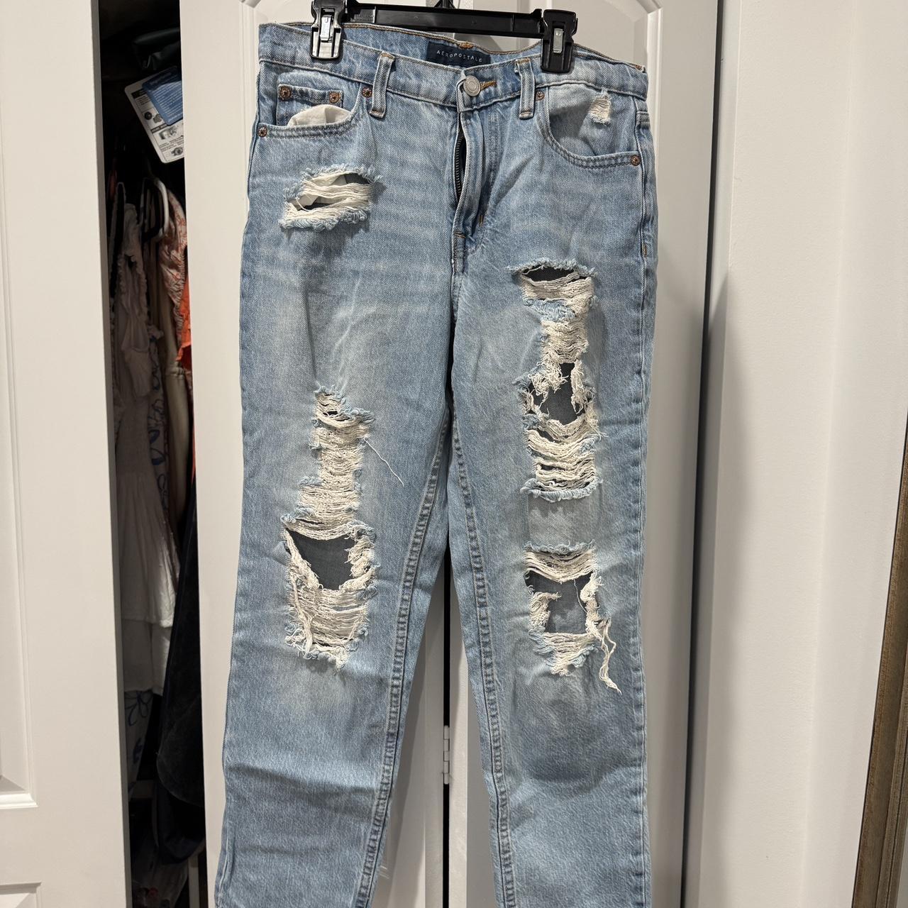 Aeropostale Ripped Mom Jeans Aeropostale Women's Ripped Jeans Blue