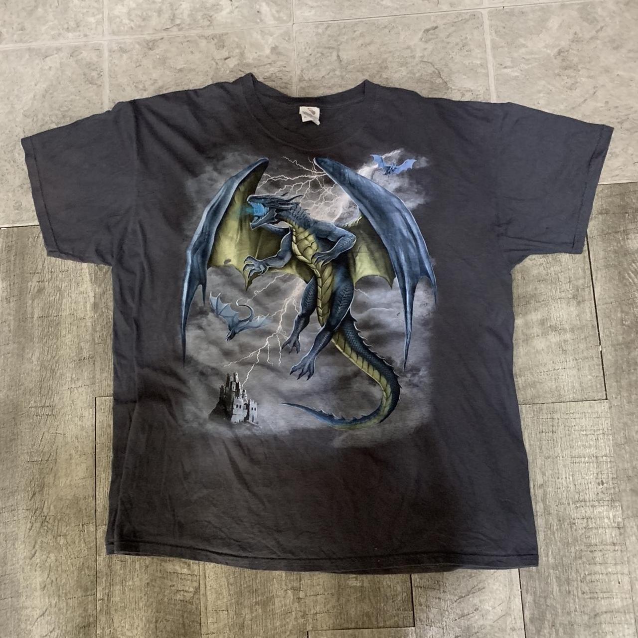 Blue Castle Dragon Graphic Tee Length: 23.5 Width:... - Depop