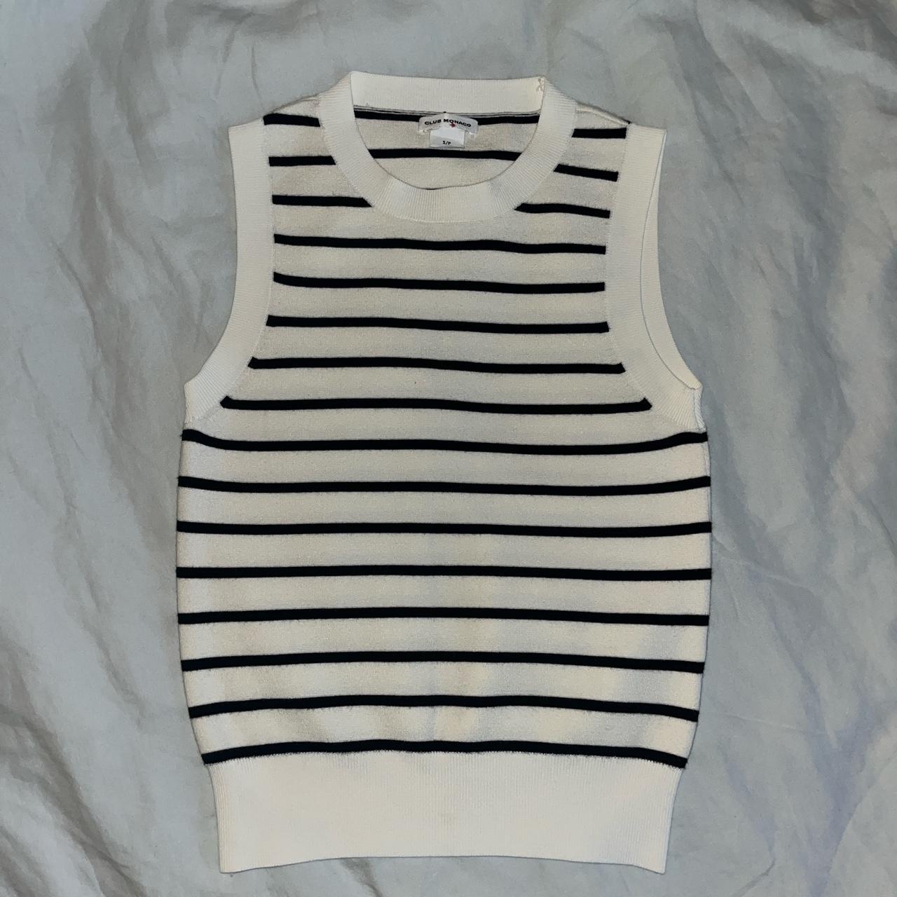 Club Monaco Women's Black and White Vest | Depop