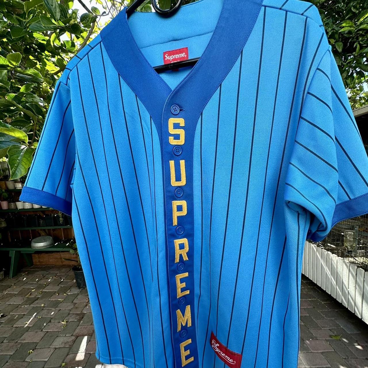 Blue Supreme Vertical Logo Baseball Jersey, Size...