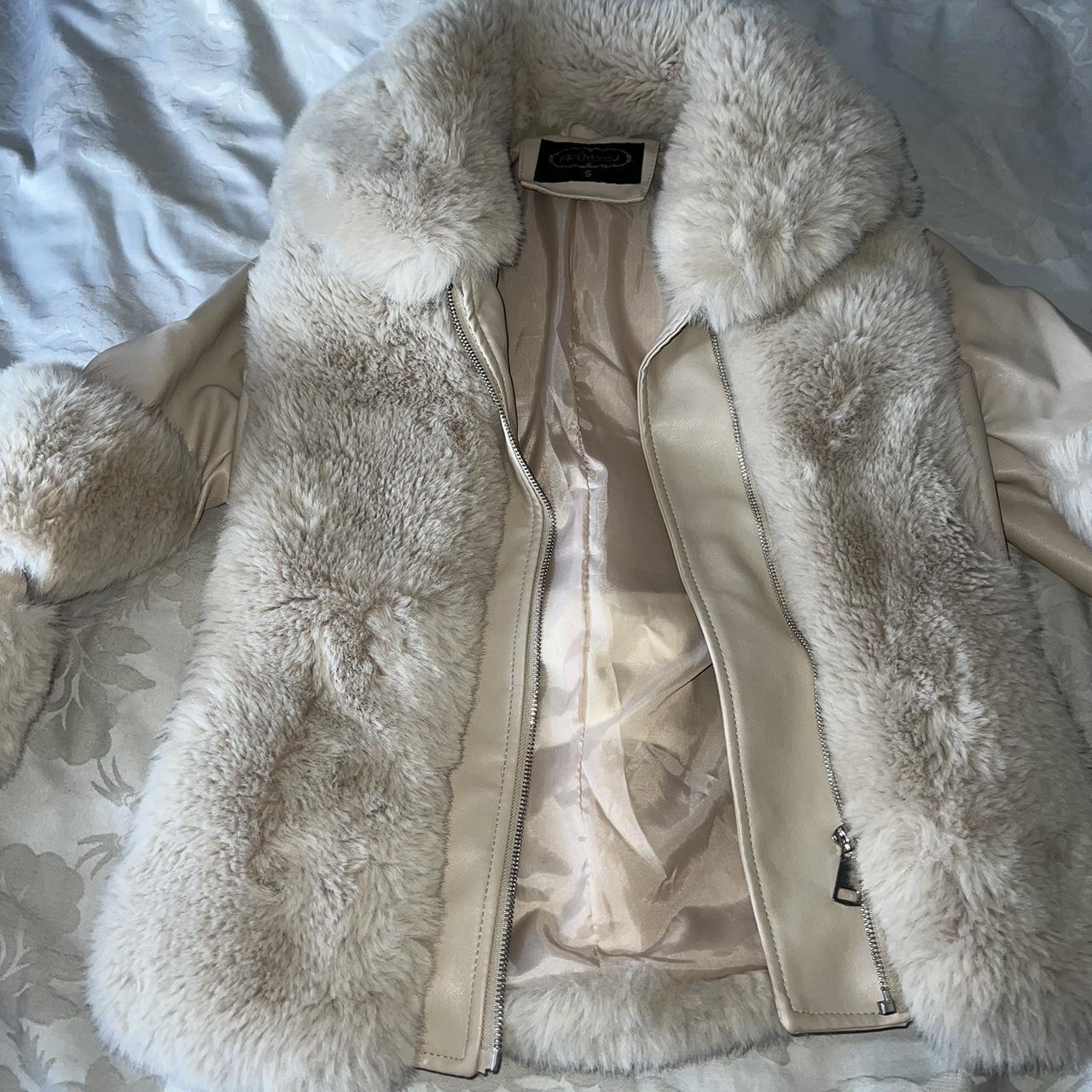 faux fur leather coat from a boutiqe hardly wore... - Depop