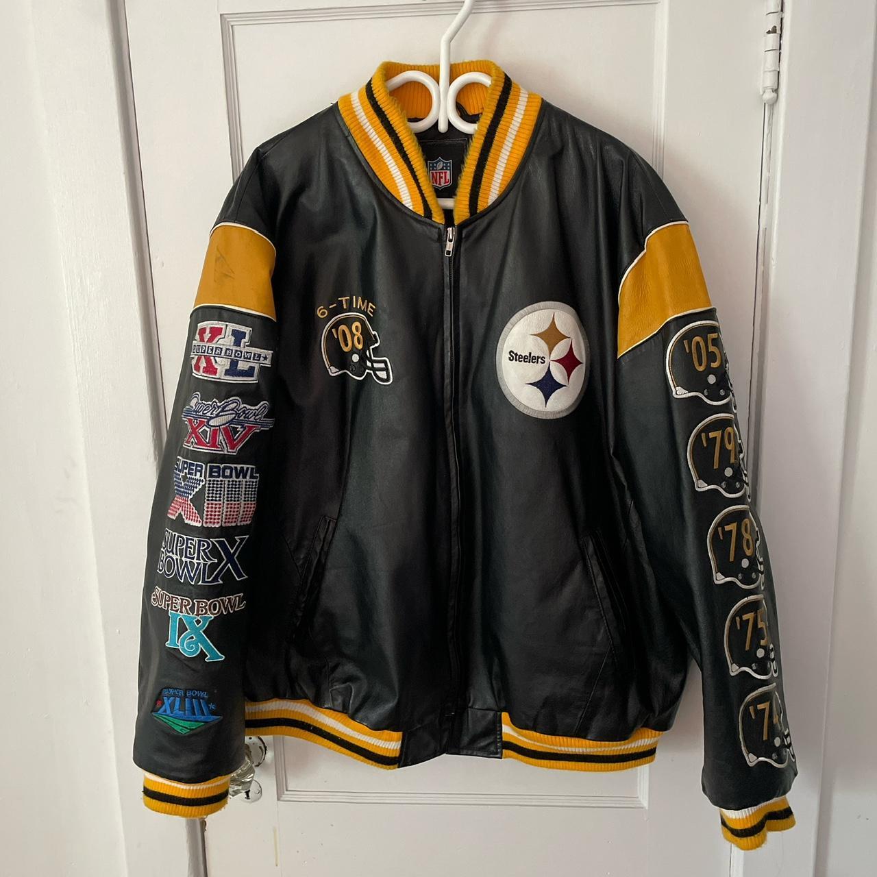 Vintage NFL Pittsburgh Steelers 5x Super Bowl 2024 Champions Leather Jacket - Small