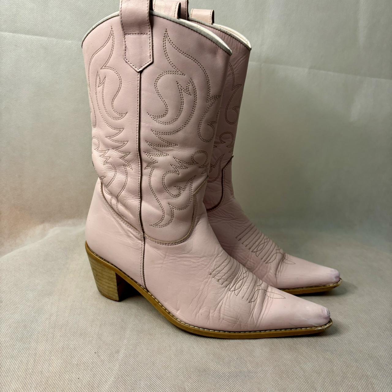 Pink Y2K Dune Leather Cowboy Boots Size 38 Vintage