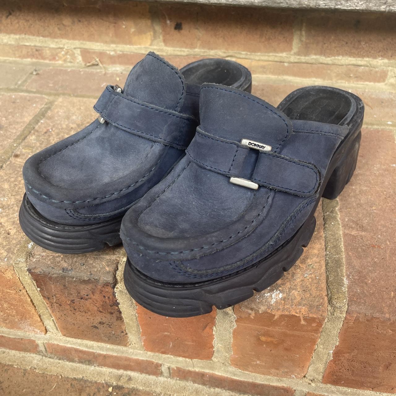 Navy blue Donnay slip on platform mules with buckle... - Depop