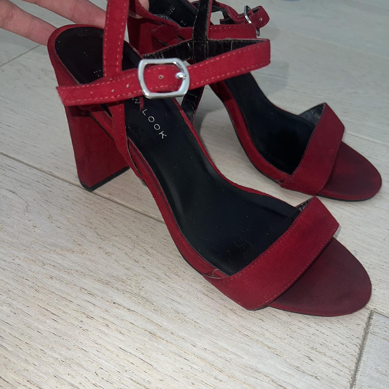 New Look Burgundy Red Heels, Block heel, Size Wide fit