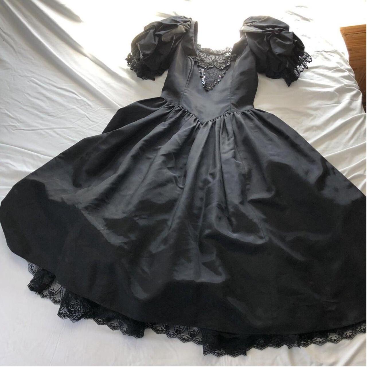 VTG 80s Prom Dress Gunne Sax Black Ruffle Goth... - Depop