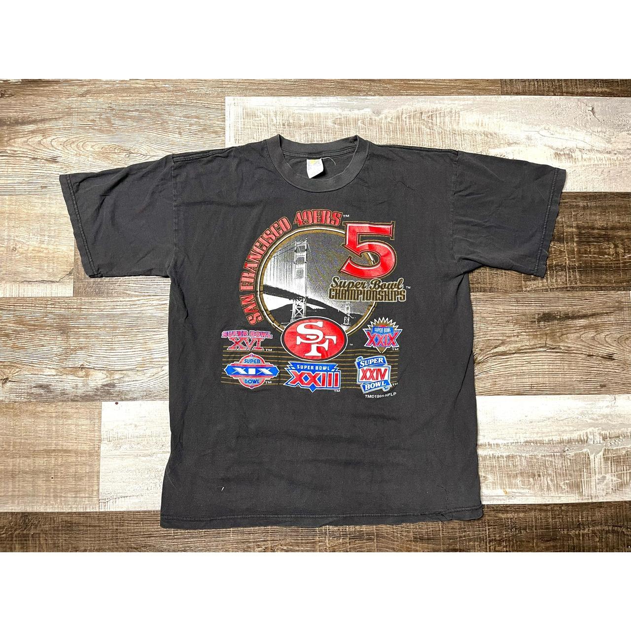 Vintage 49ers 5 time superbowl champs tee Single - Depop