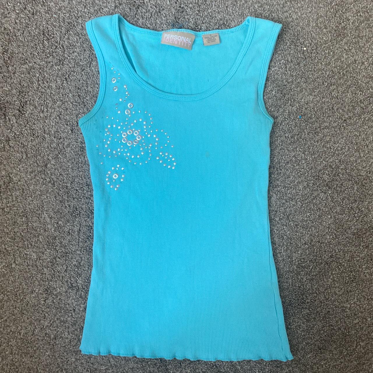 Personal Identity Women’s Teal Tank Top with Silver... Depop