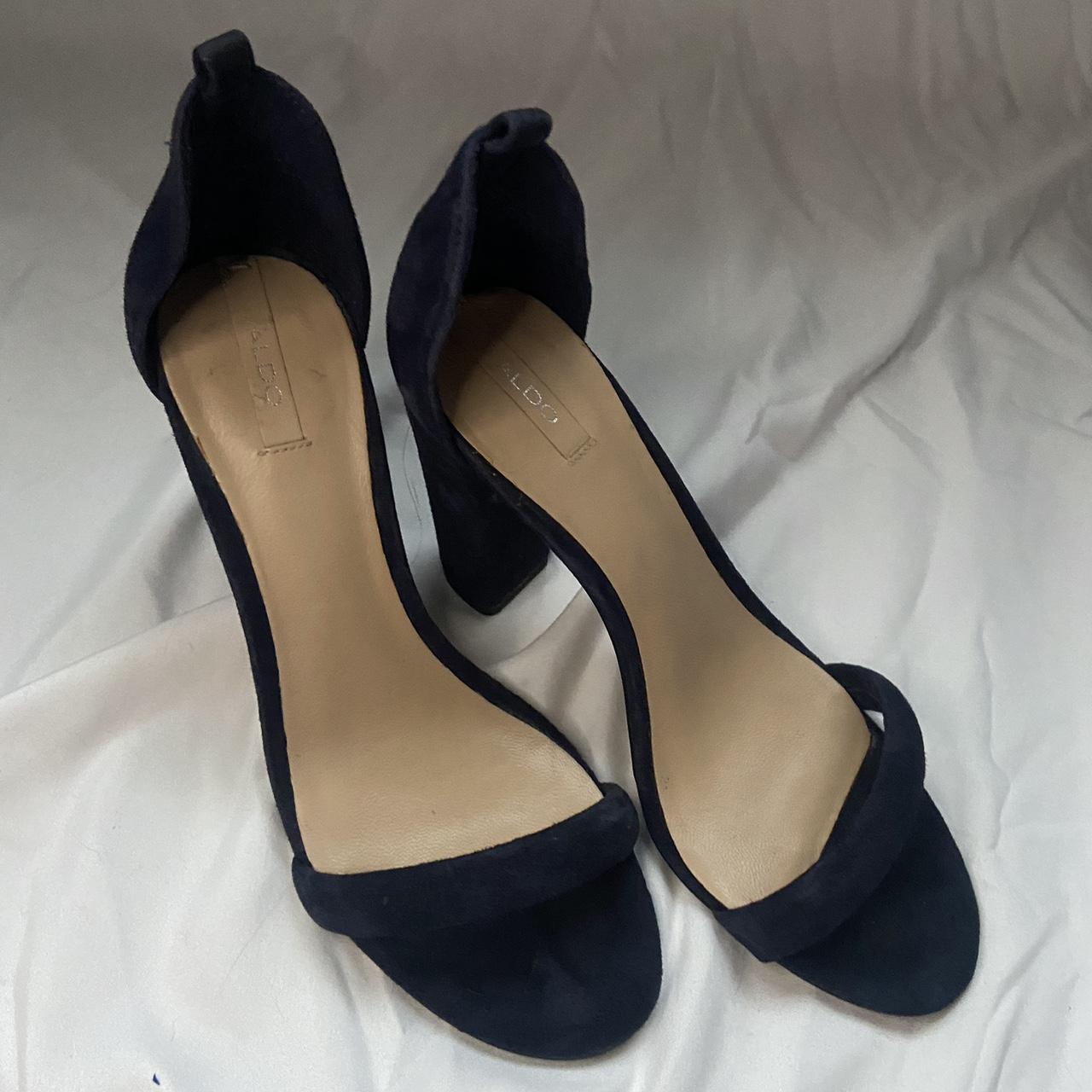 beautiful dark blue high heels with a suede... Depop