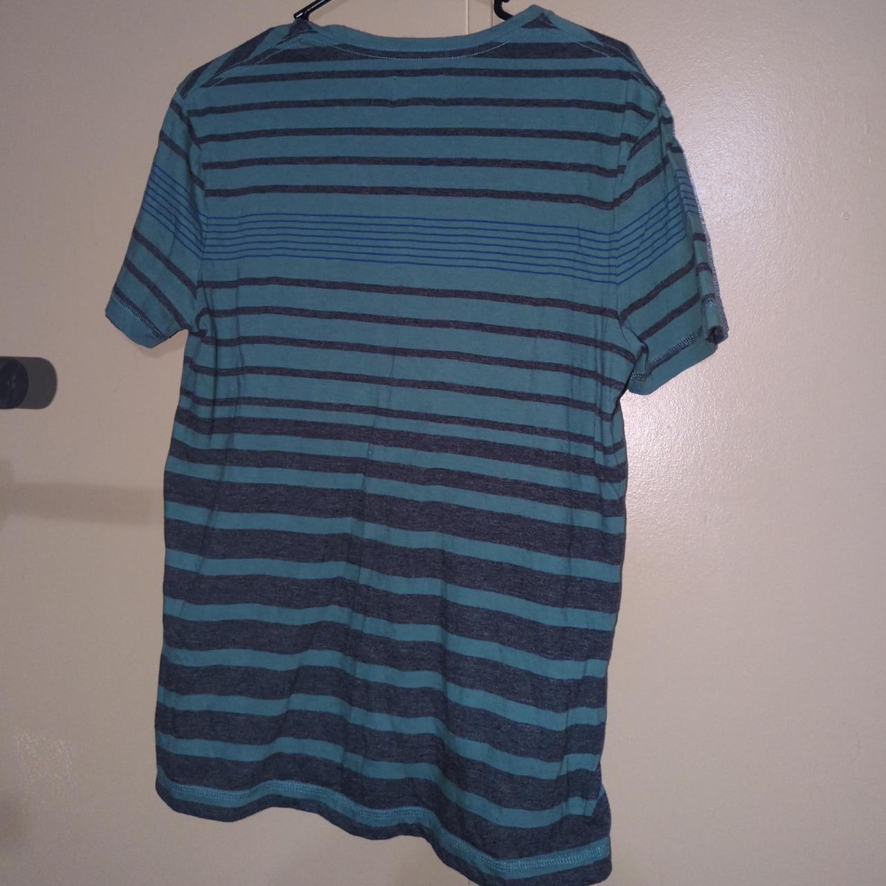 Thrifted green blue and grey striped t-shirt 78%... - Depop