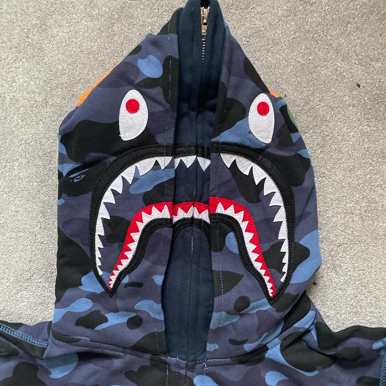 Blue Bape hoodie double hooded shark Size large but... - Depop