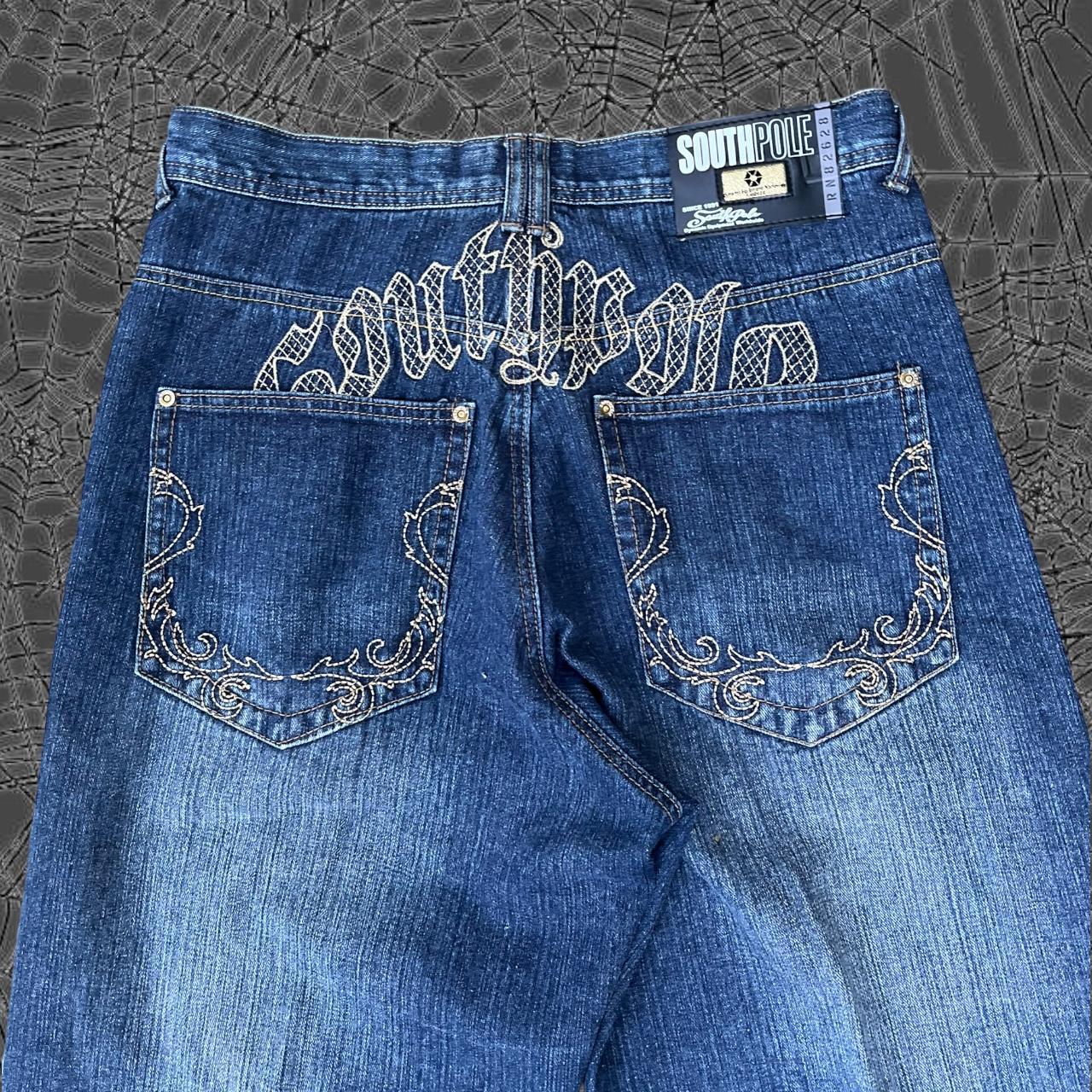 y2k rare grunge southpole gold spell out baggy jeans... - Depop