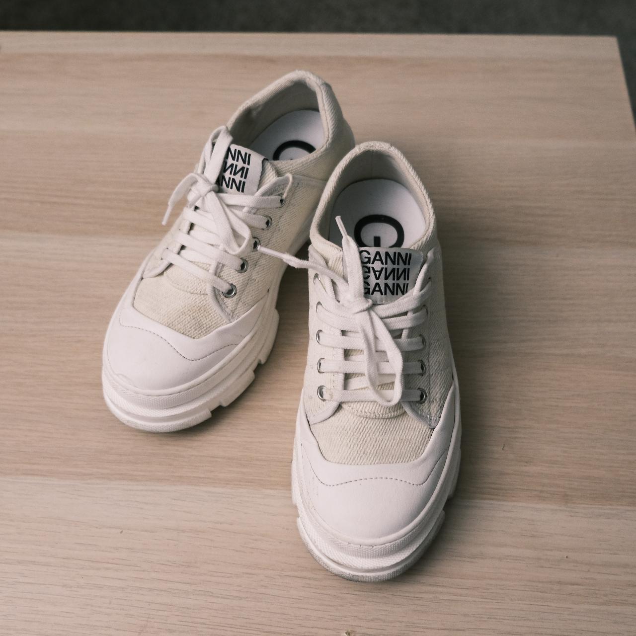 GANNI Canvas and rubber sneakers Cream/White 100%... - Depop