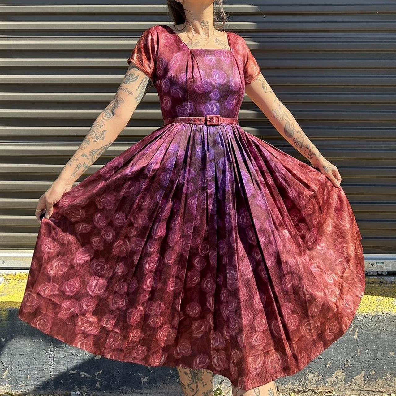 vintage 1950s satin rayon dress. wow! this dress is... - Depop