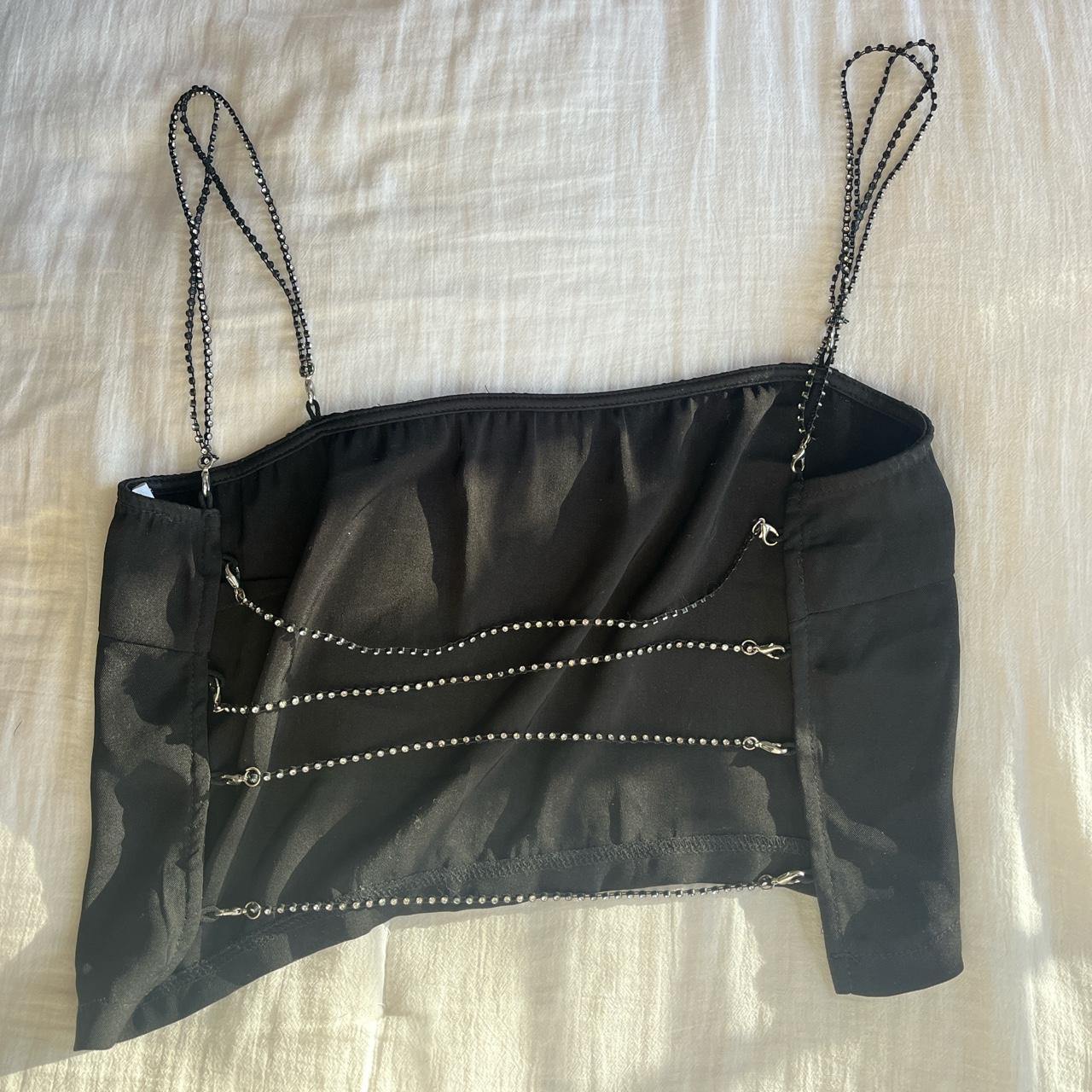 Black superdown crystal string top (revolve), size... - Depop