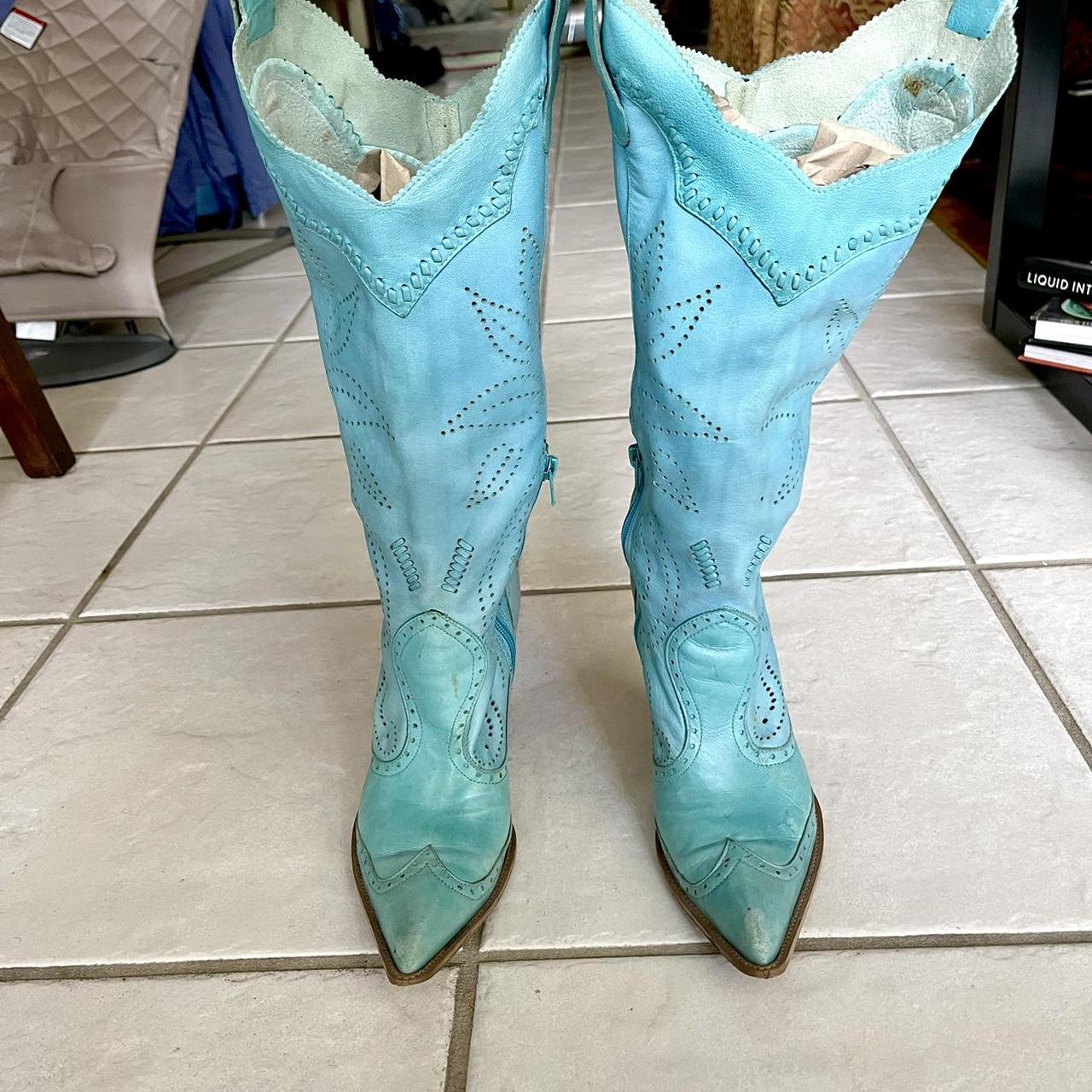 BCBGirls turquoise leather cowboy boots Softest... Depop