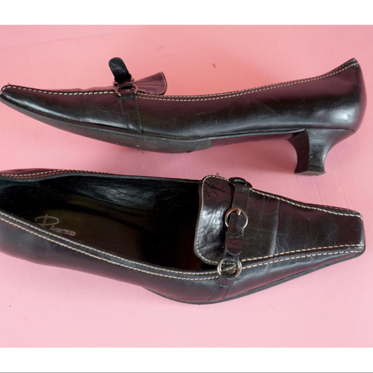 Vintage Black Leather Kitten Heels Y2K Low Heel... Depop