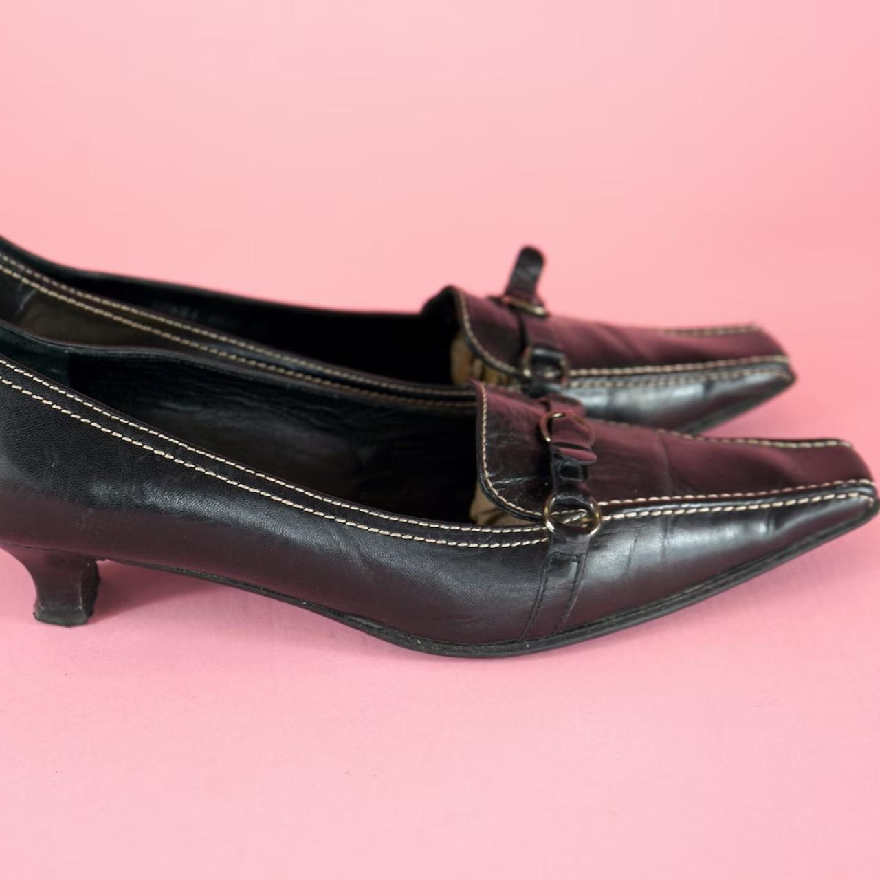 Vintage Black Leather Kitten Heels Y2K Low Heel... Depop