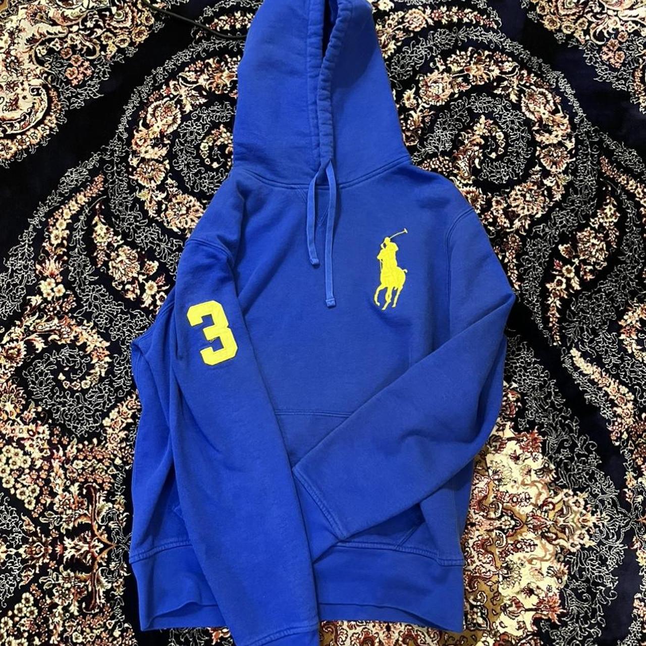 Polo Ralph Lauren Men's Blue and Yellow Hoodie | Depop