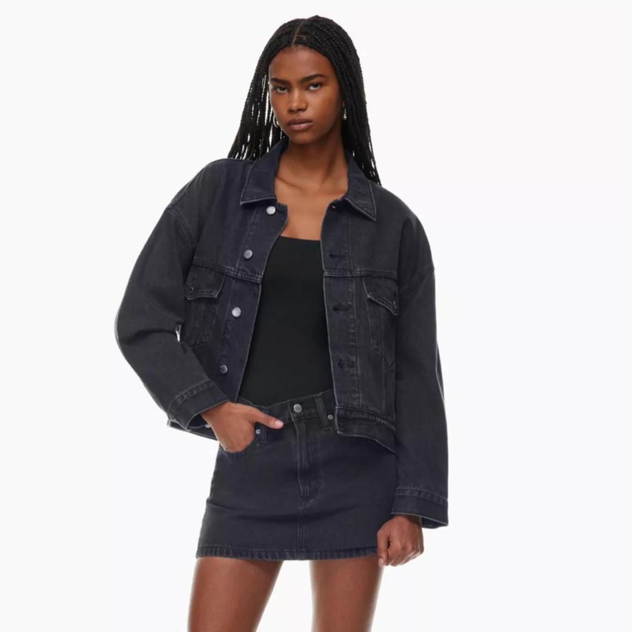 Oversized cropped black denim jacket best sale