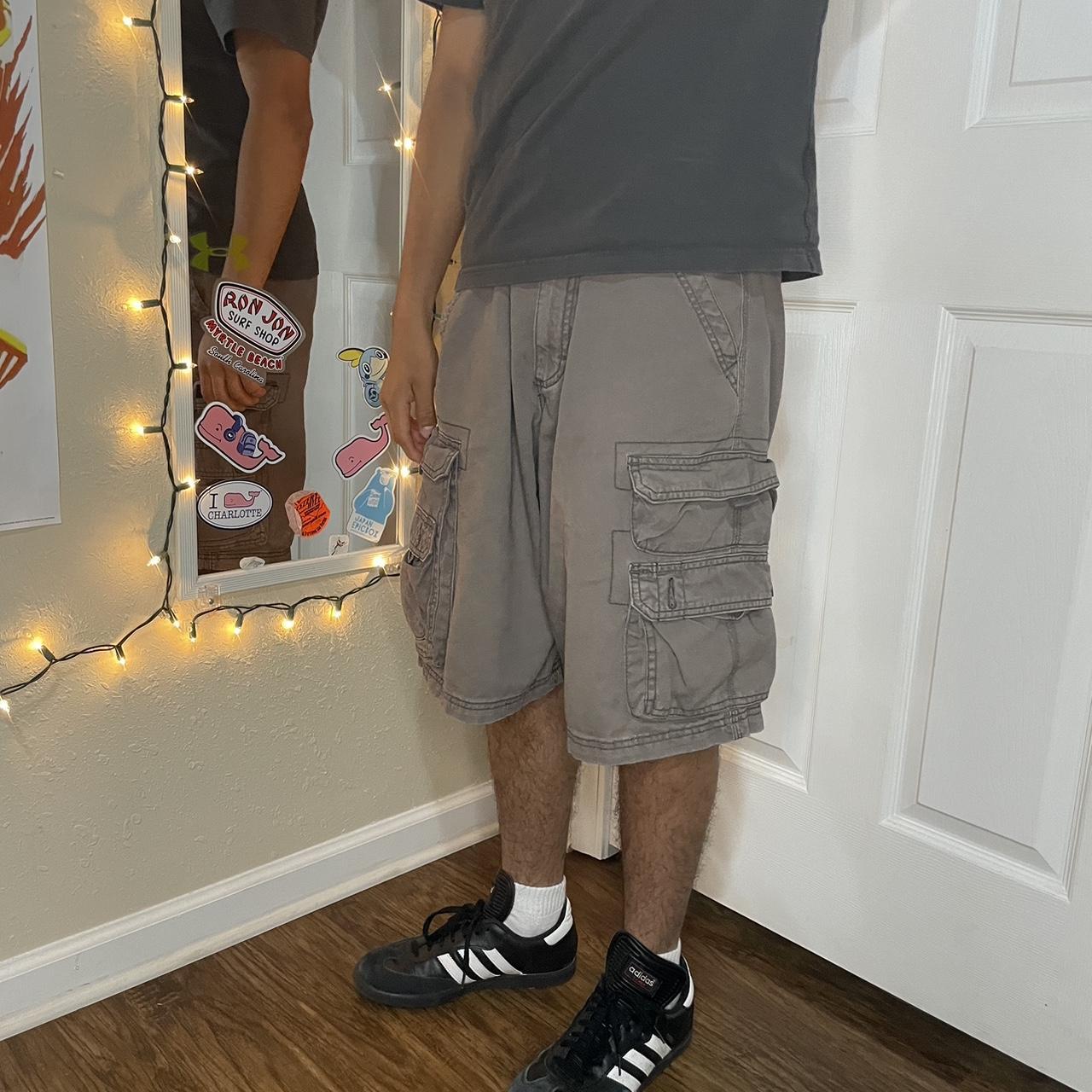 Brown Grey Lee Dungarees Cargo Shorts, VERY Depop