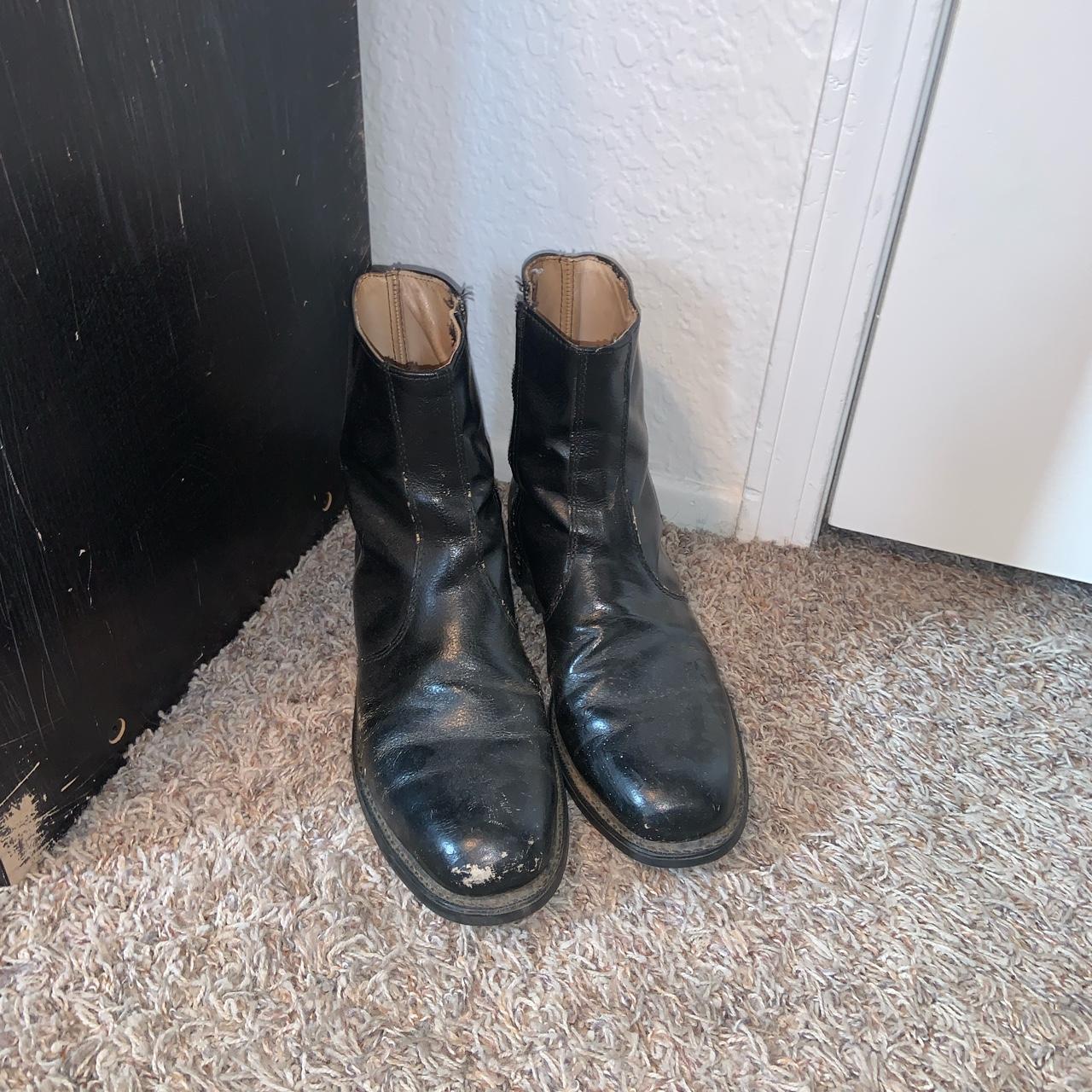 vintage 60s chelsea zip leather boots size 8 fits a... - Depop