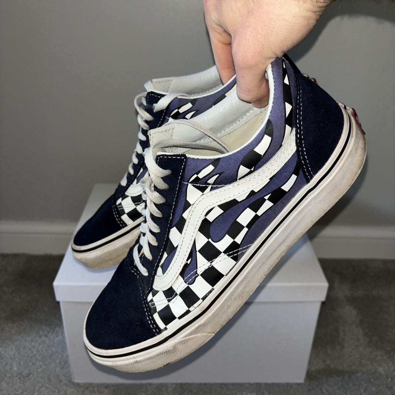 Vans Checkered Vans Blue Flame Old Skool Vans Check With Flames