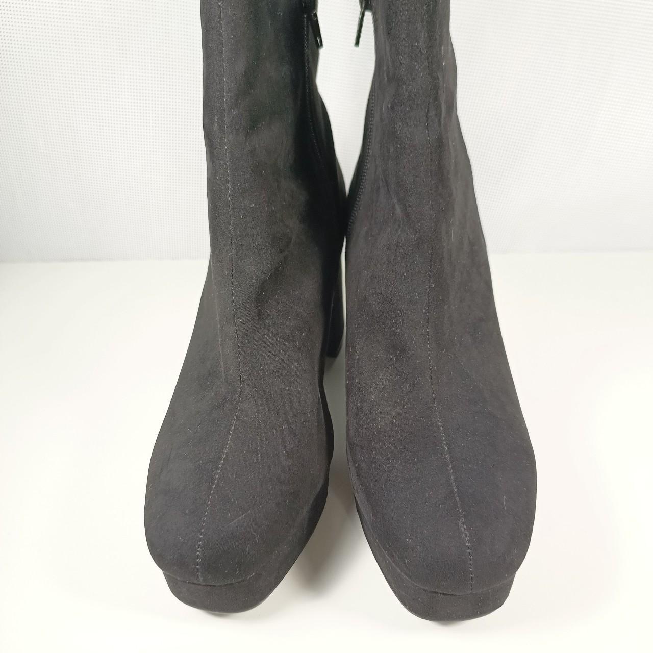 Faux suede black platform ankle boots, never worn. - Depop