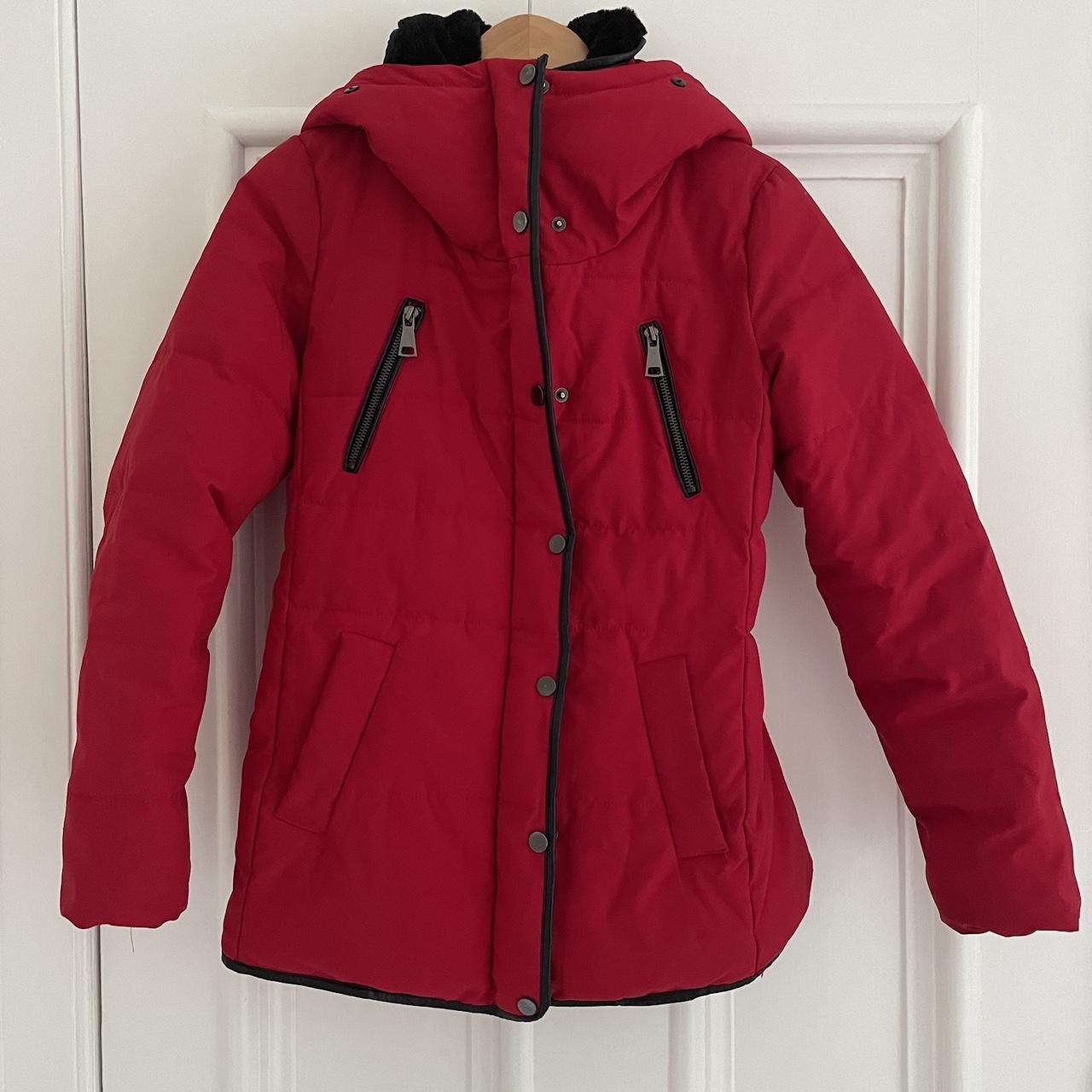 Quiz red padded jacket with detachable fur. This. Depop