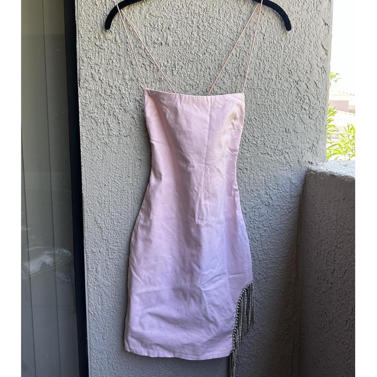 Pink Mini Dress with Rhinestone Detail Size extra... - Depop