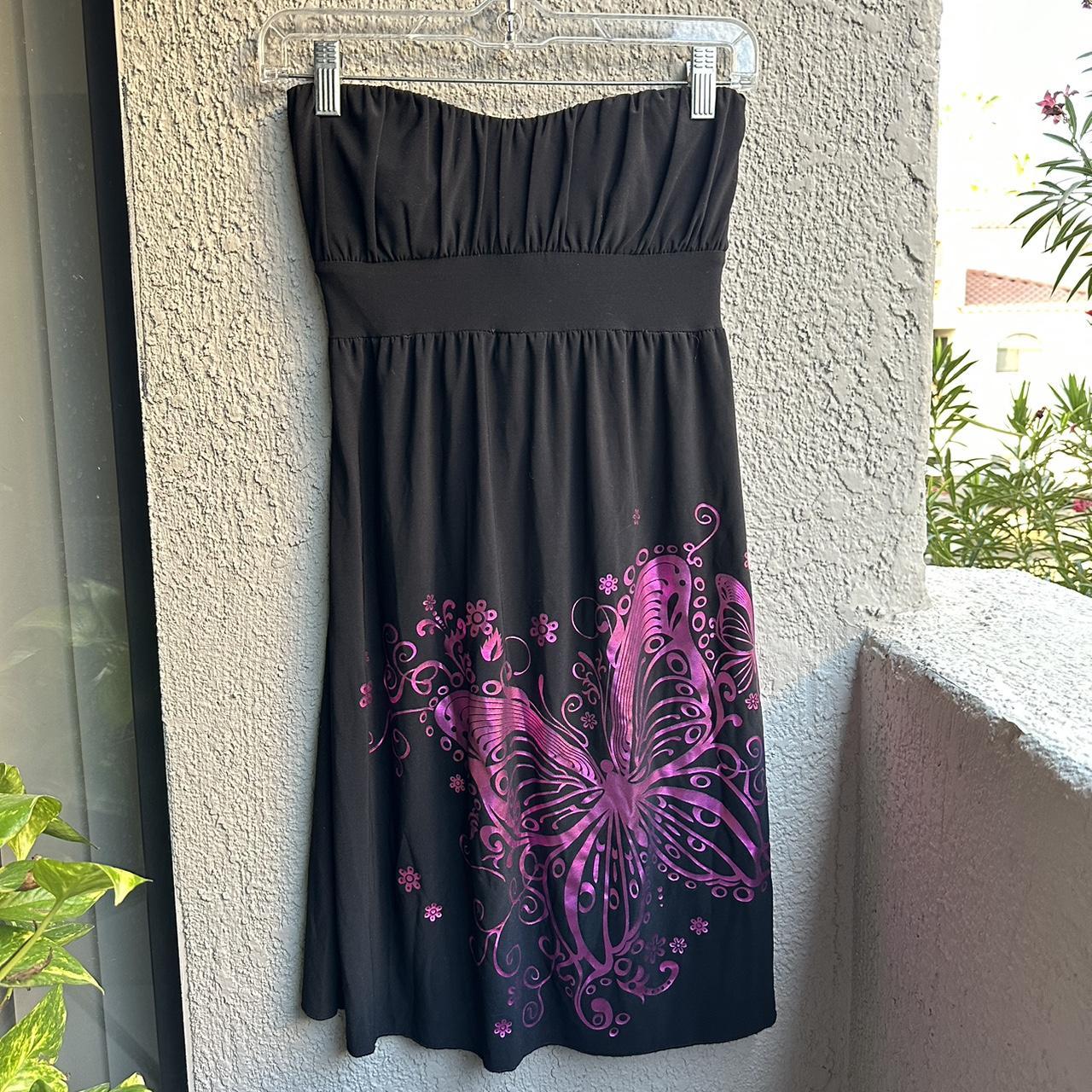 Wet Seal Black Strapless Dress with Butterfly... Depop