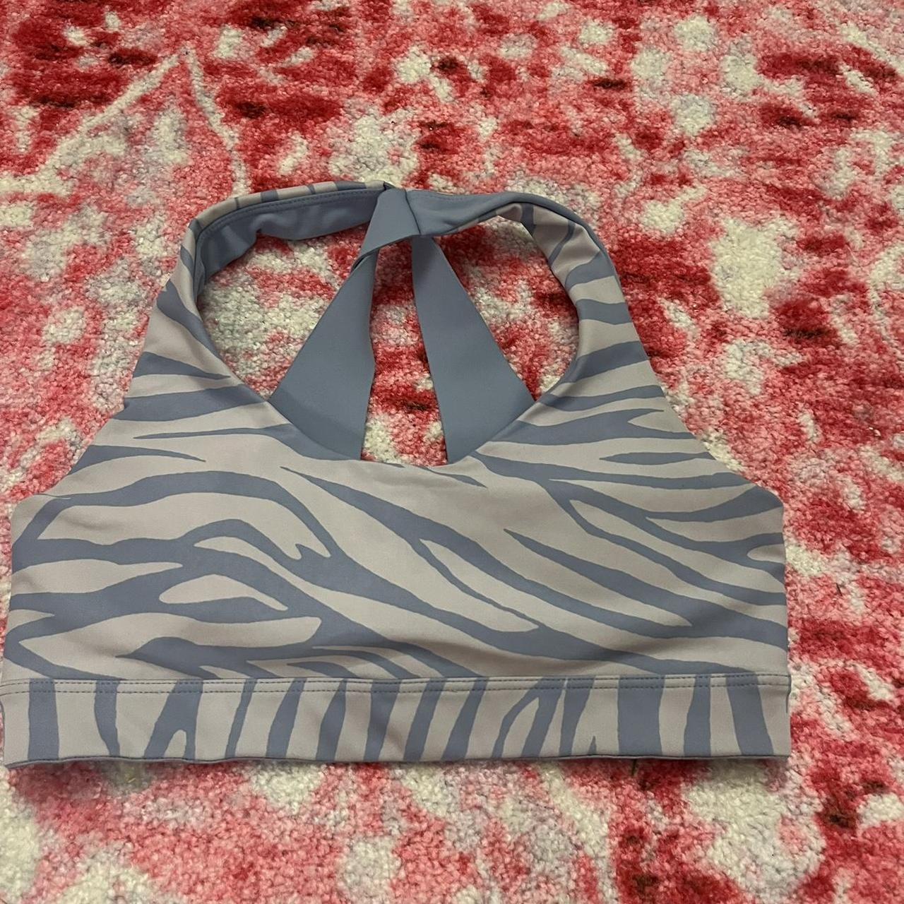 old navy purple and crème zebra print sports bra - Depop