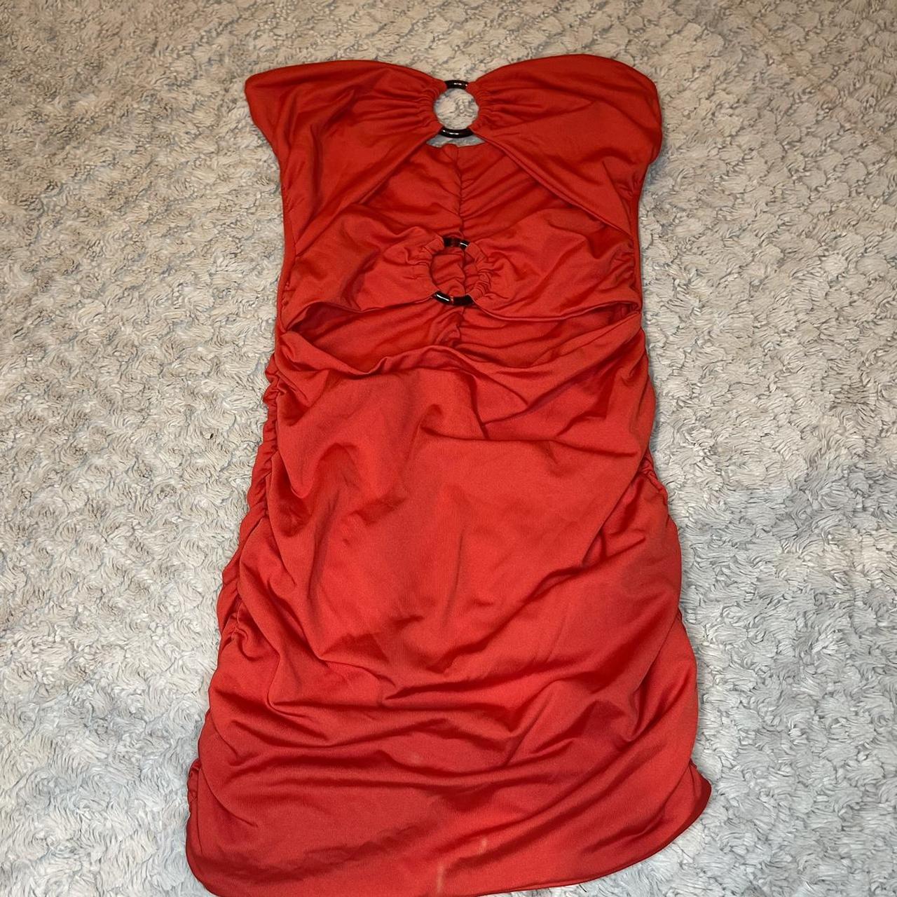 Shein ruched cut out hoop red mini dress SIZE XS... - Depop