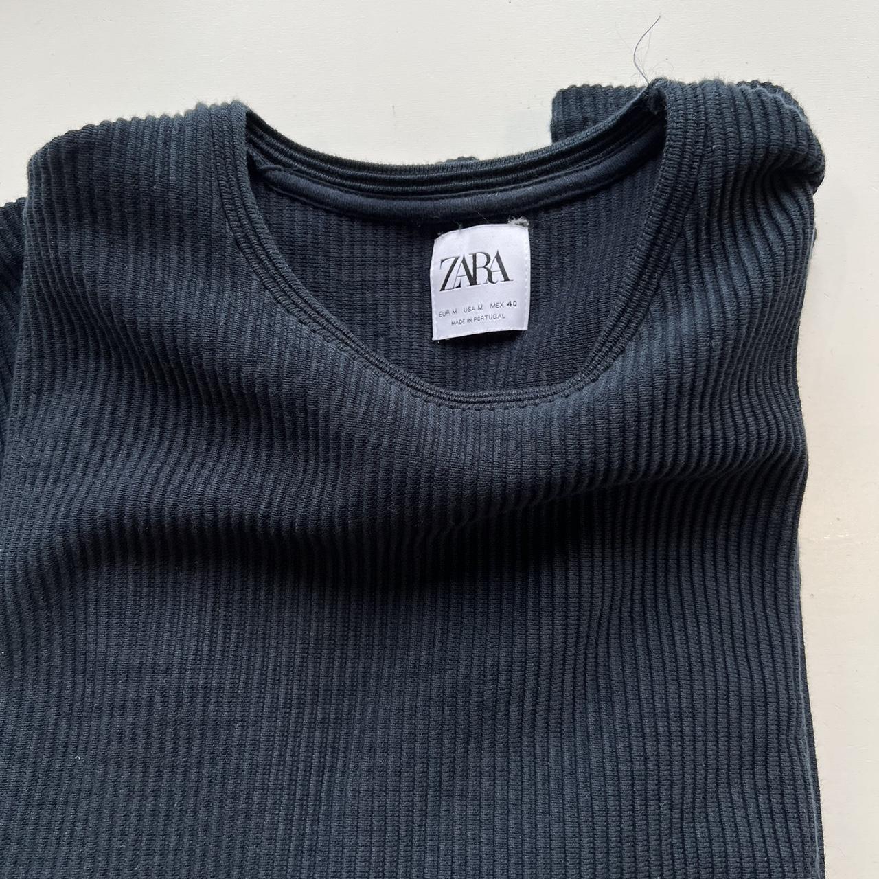 Zara Navy Ribbed Blue Long Sleeved T-shirt Lovely... - Depop