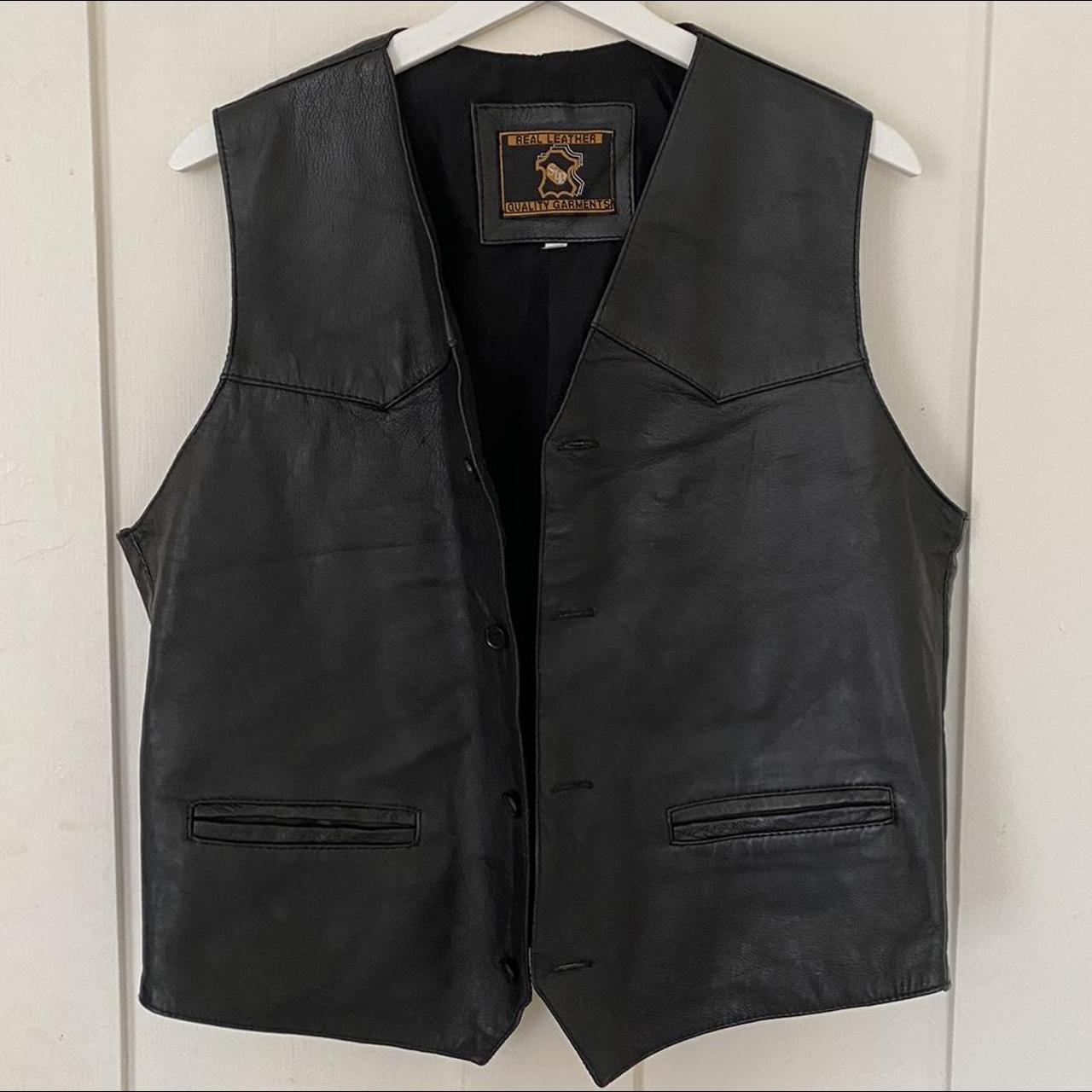 Amazing leather biker gilet. Leather sleeveless... - Depop