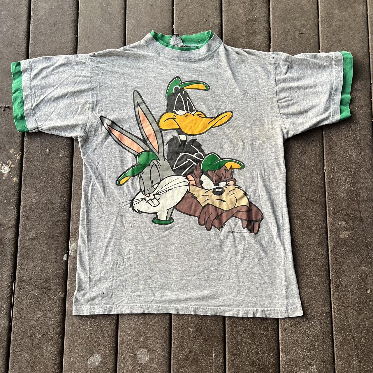 Looney Tunes Men's Grey and Green T-shirt | Depop