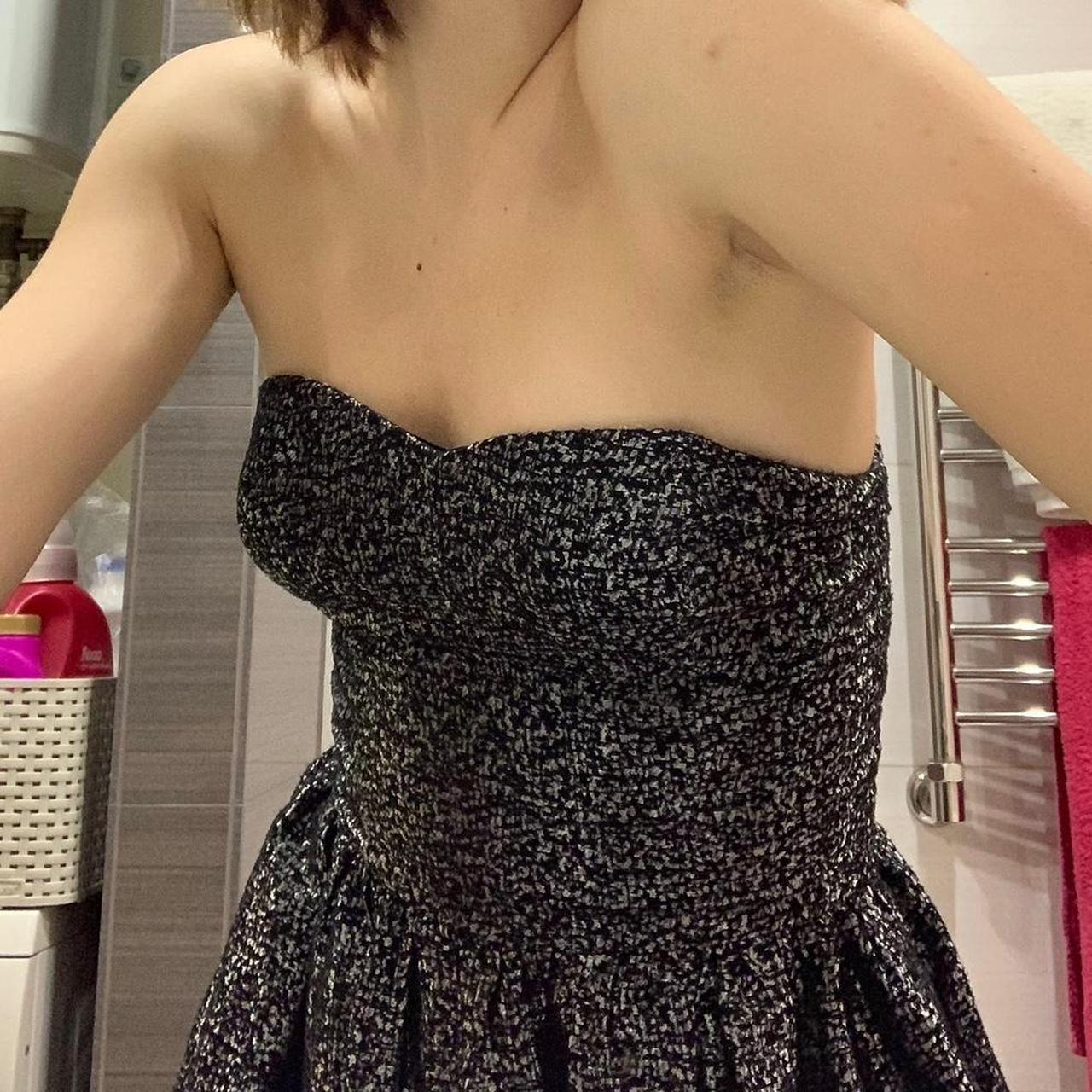 Strapless shiny mini dress Size: small Depop