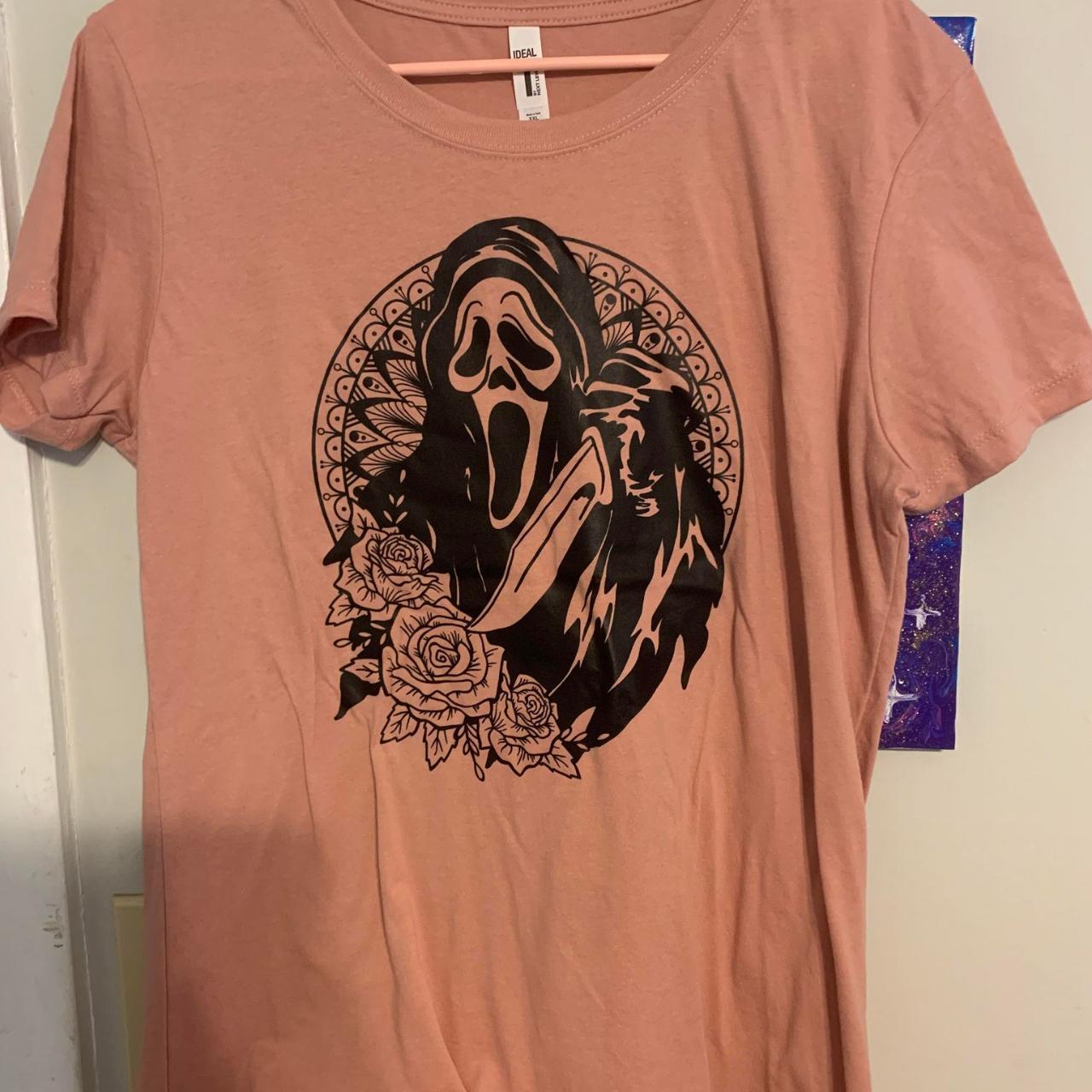 Womens pink tshirt with a floral Ghostface design... Depop