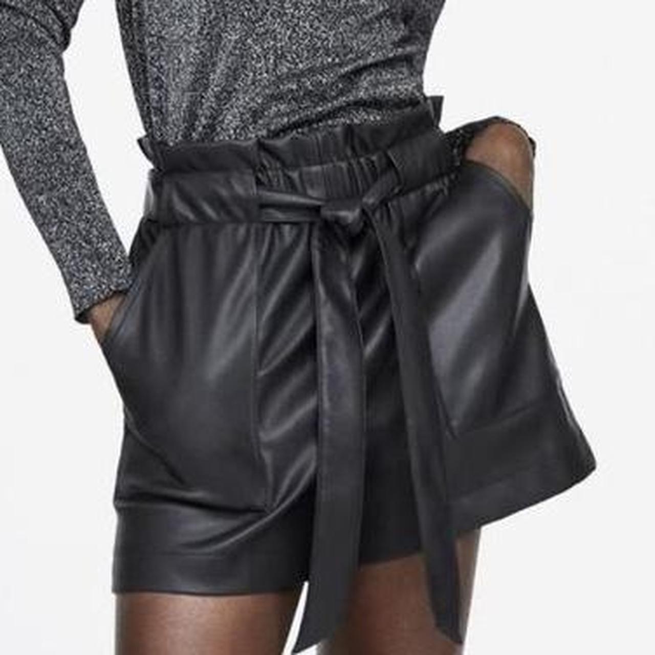 Leather Shorts Paper Bag Zara Z1975 DENIM PAPERBAG BELTED SHORTS