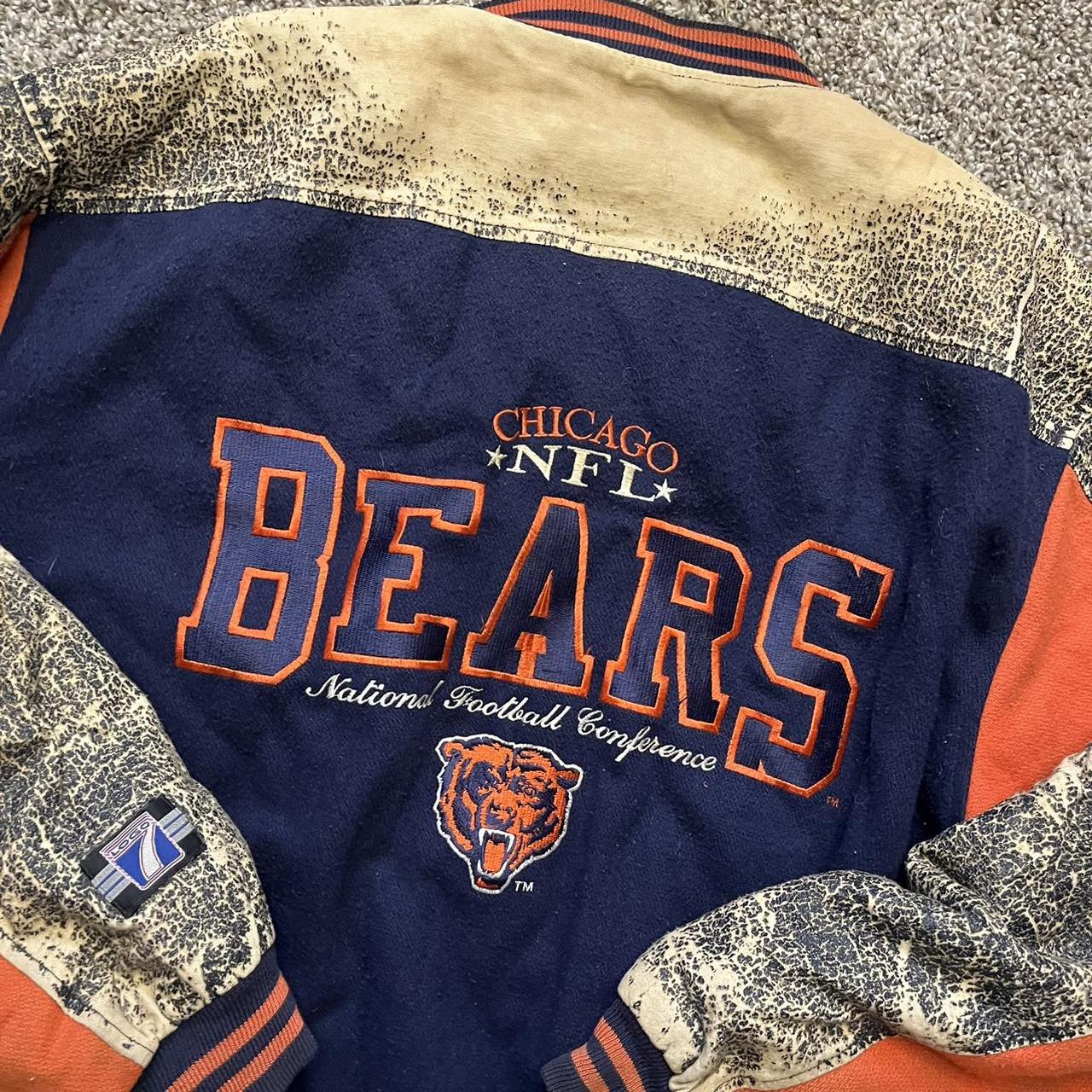 vintage 90s chicago bears logo 7 varsity jàcket size... - Depop