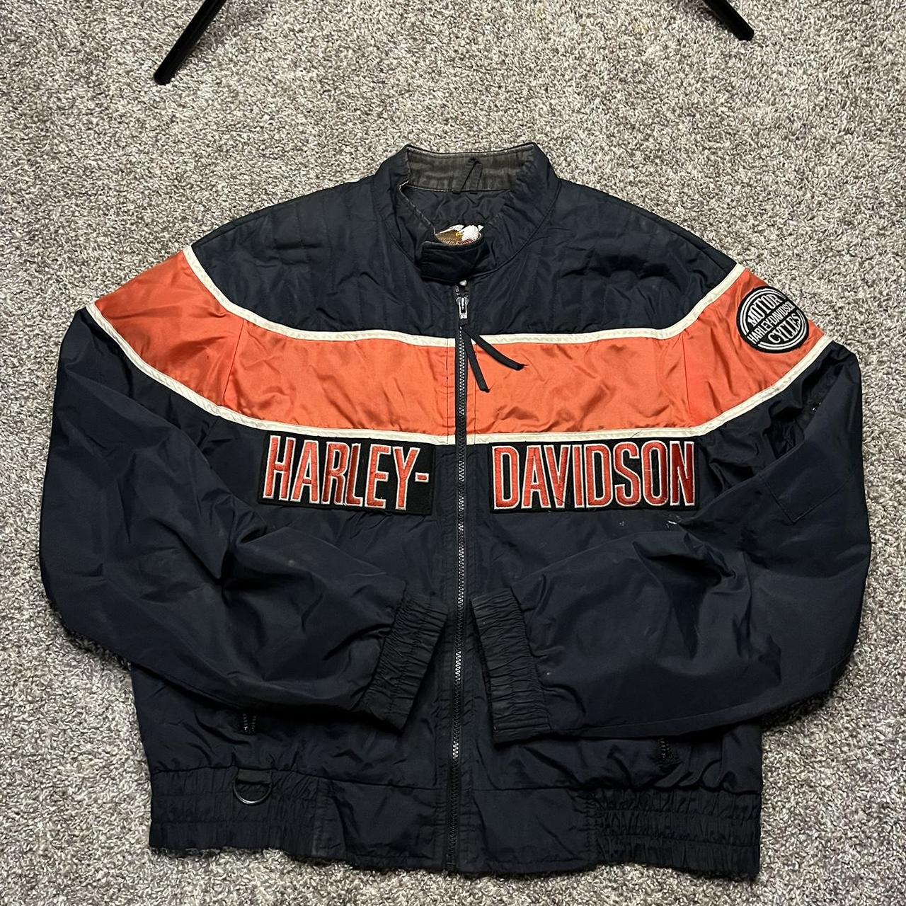 vintage 90s harley davidson bomber jacket size large... - Depop