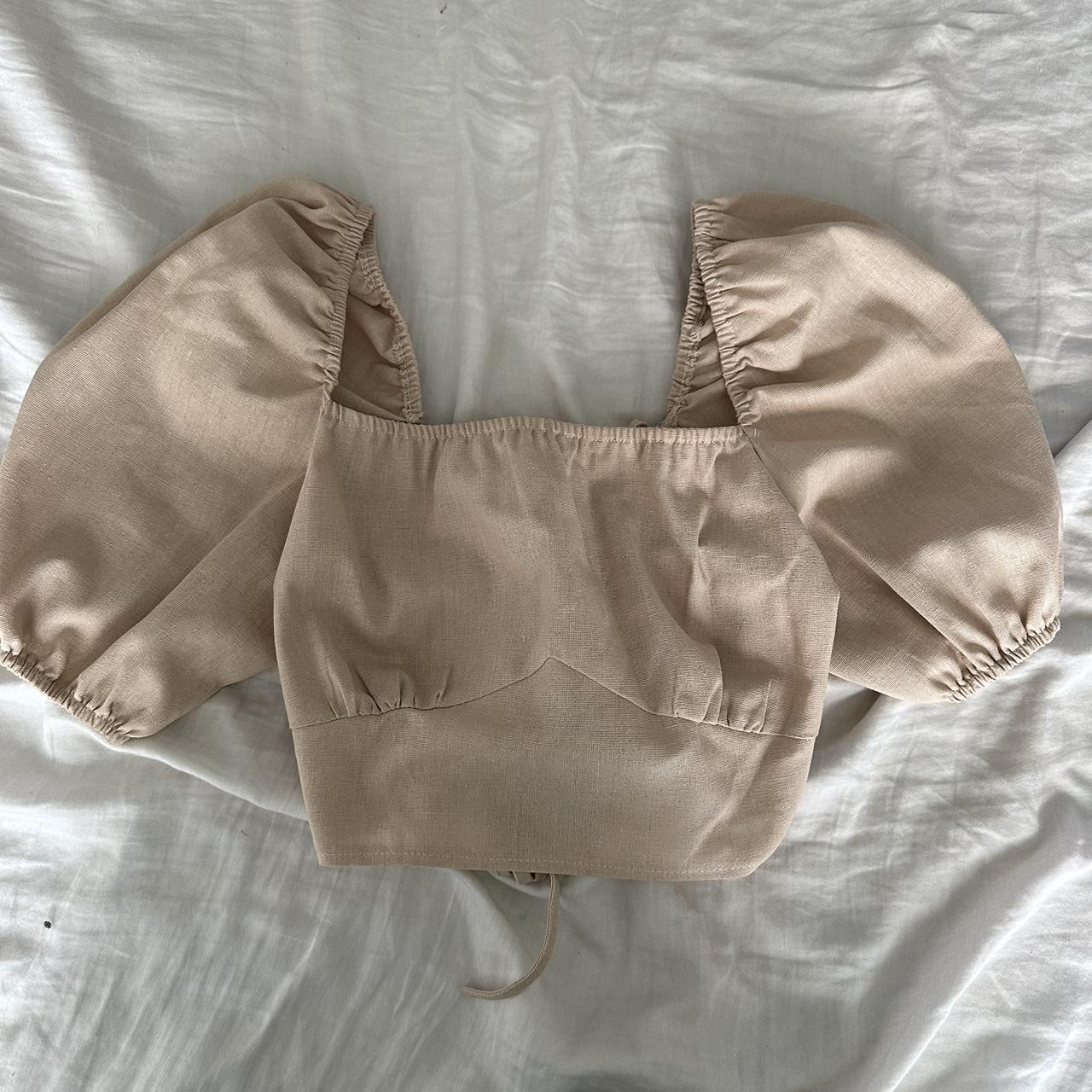 tan corset back top with puff sleeves -so... - Depop