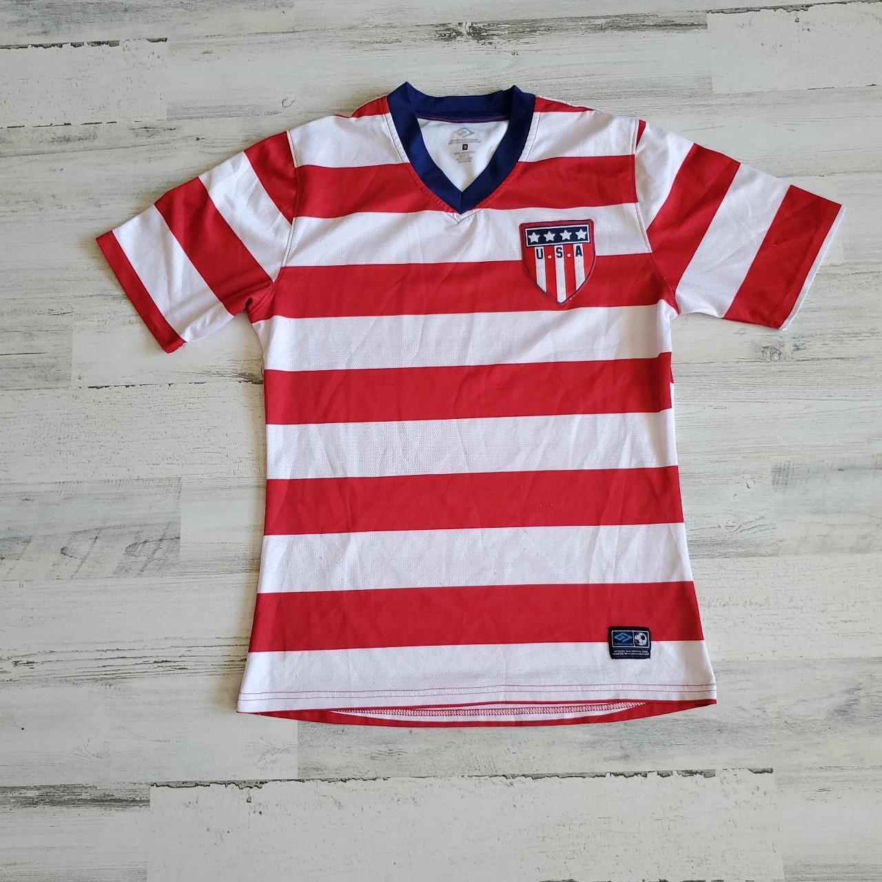 Blue and red striped soccer jersey shirt - US mens M