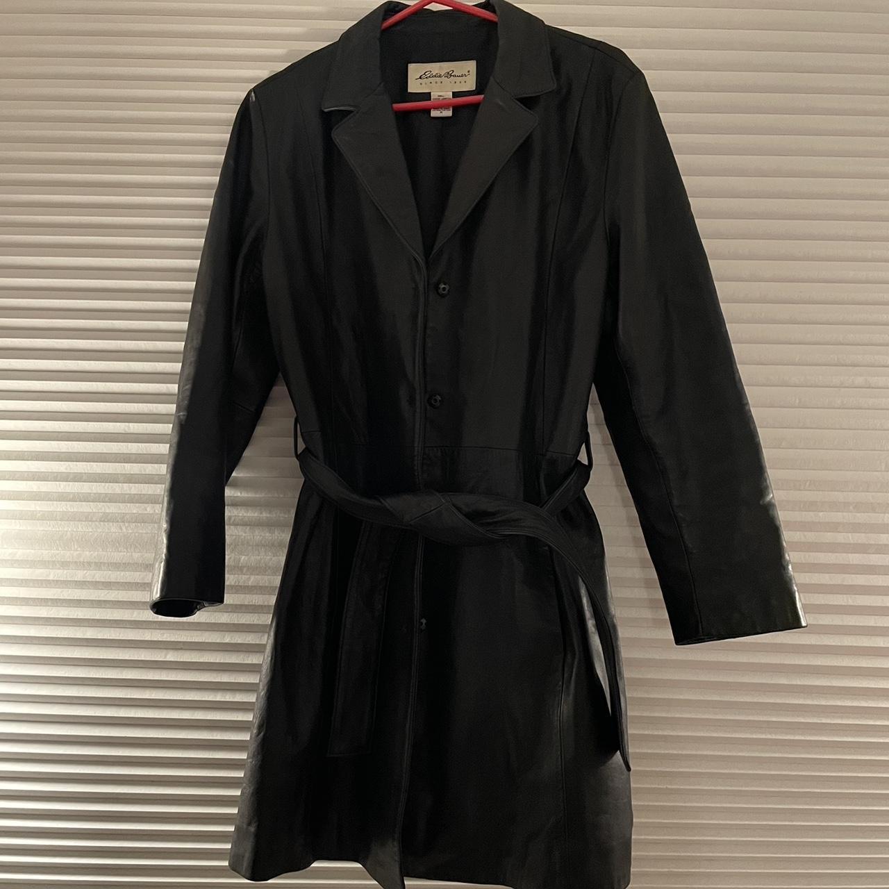 Vintage Eddie Bauer Genuine Black Leather Trench... - Depop