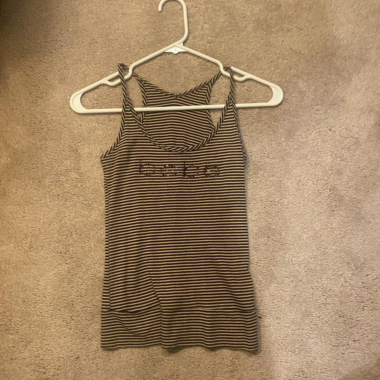 bebe brown and black rhinestone tank top , tagged... - Depop