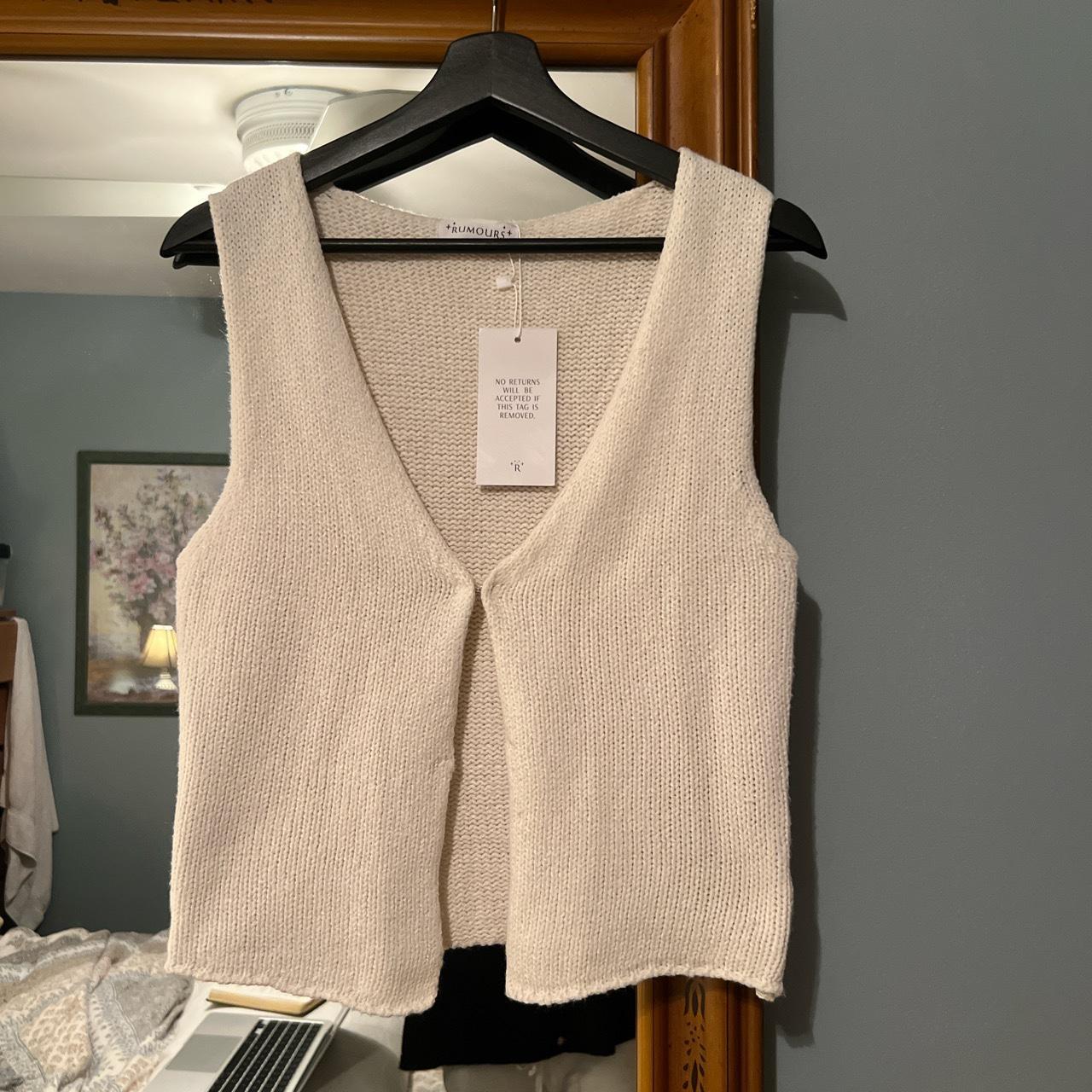 Cream knit vest with hook and eye closure New with... Depop