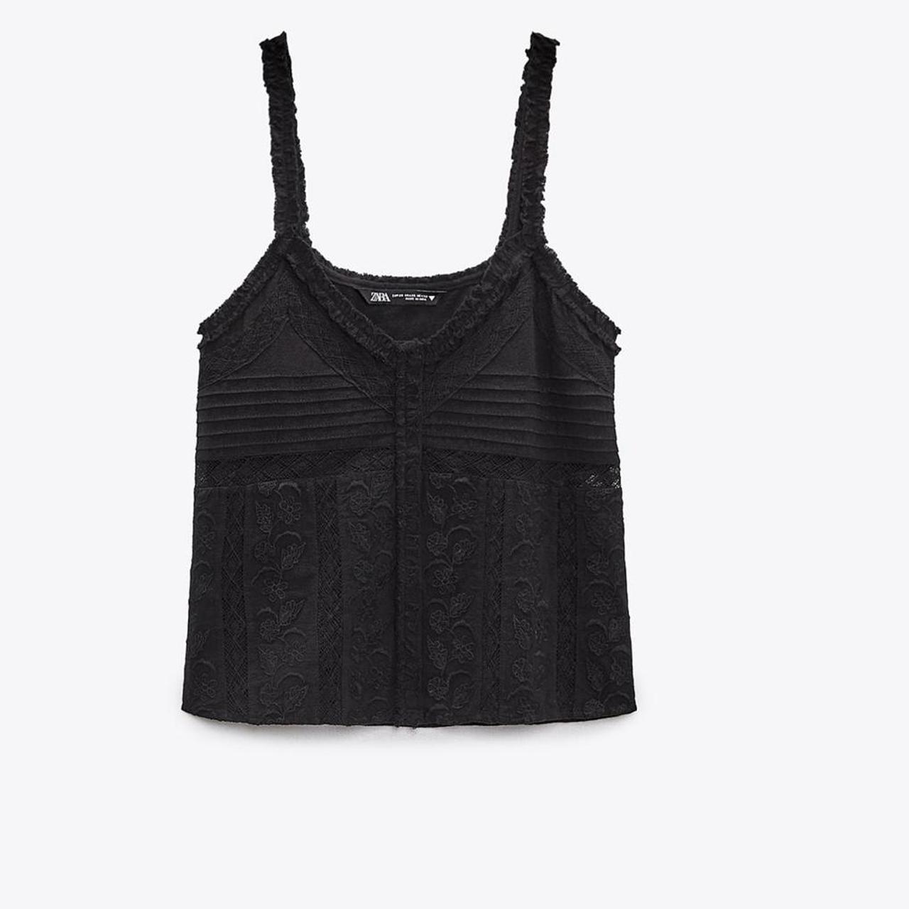 black zara tank top eyelid lace ruffle tank XS RPM 40 Depop